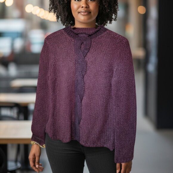 LL Bean Sweater Two Toned Purple Mohair Blend Pullover Sweater Ladies Large Cold - Picture 1 of 5